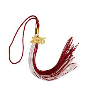 10 Pack Double Color Graduation Tassel with 2025 Year Charm 9" Red/White